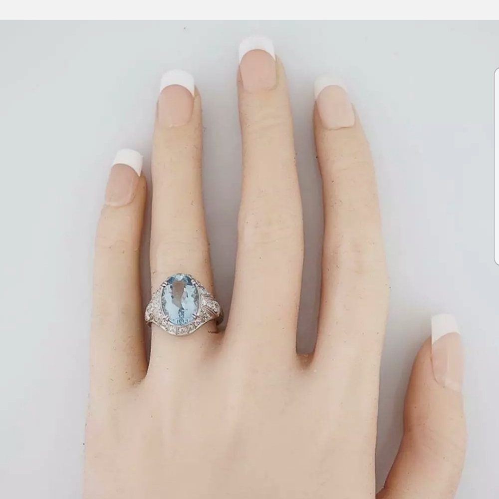 New Fashion Women Blue Aquamarine Ring Gemstone - Picture 6 of 10